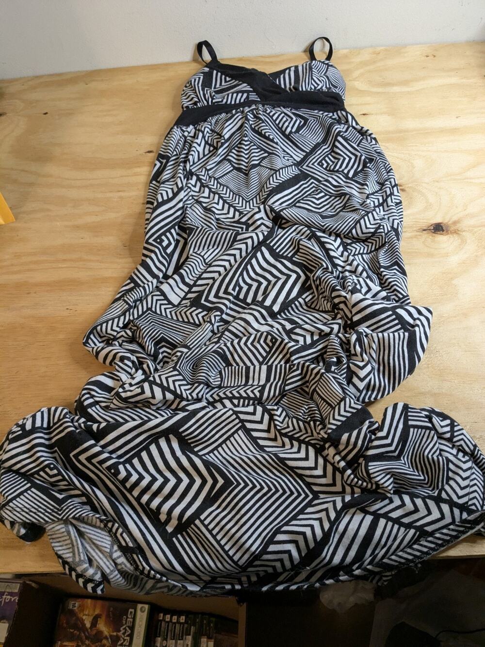 Allison Britney Maxi Dress Sz Medium Black White Striped Dress Long V Neck Dress
